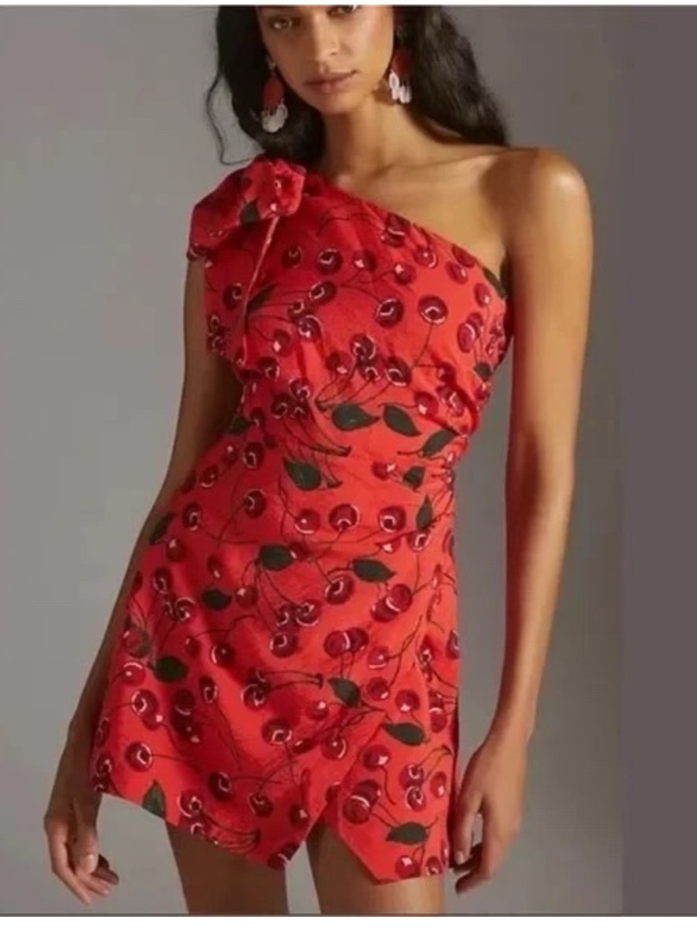 Maeve by Anthropologie Cherry Print One-Shoulder Mini Dress Size 6